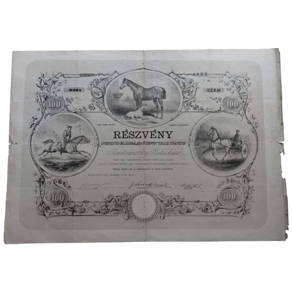 Lótenyésztés Emelésére Alakult Részvény Társaság - Részvény - Radvánszky Béla báró nevére - 1877